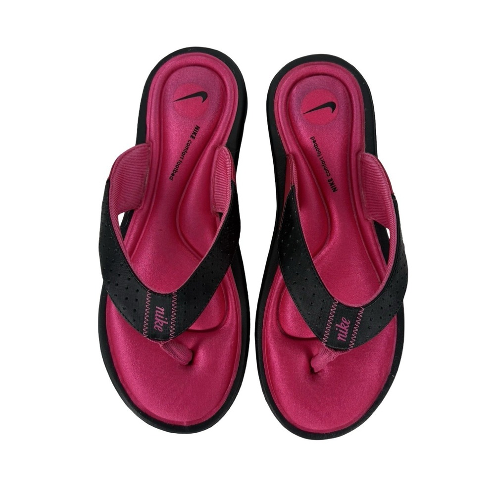 Nike Sandals Comfort Footbed Women Size 8 Pink Black Thong Flip Flop 354925 012 - Picture 1 of 9